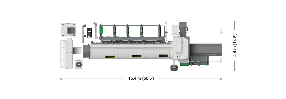 Floor plan dimensions of the LT6 Lasertube machine